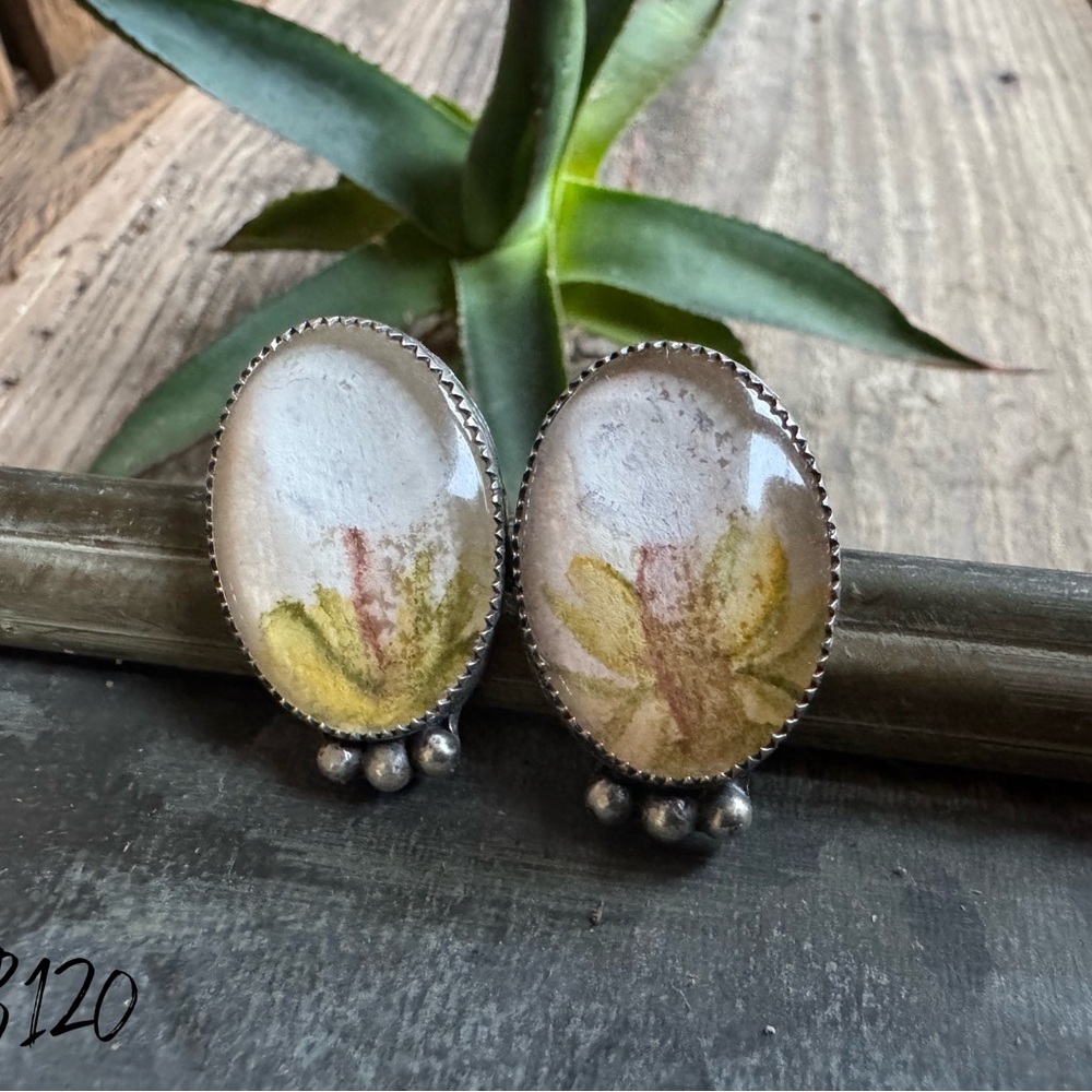 Floral Oval Earrings with Silver Accents